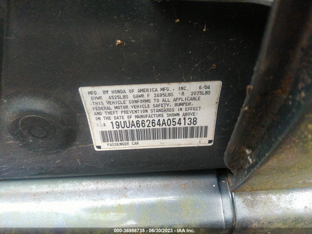 2004 ACURA TL VIN: 19UUA66264A054138