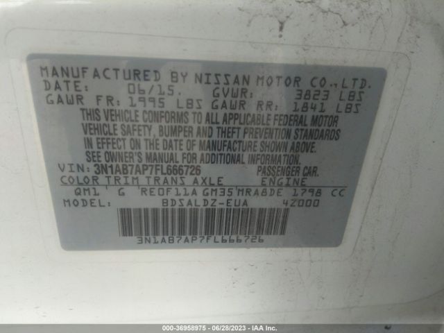3N1AB7AP7FL666726 Nissan Sentra Sr/sl/s/sv/fe+ S