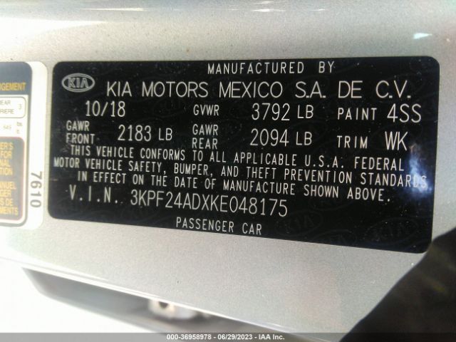 3KPF24ADXKE048175 KIA Forte Lxs