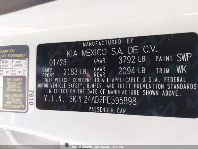 3KPF24AD2PE595898 KIA Forte Lxs