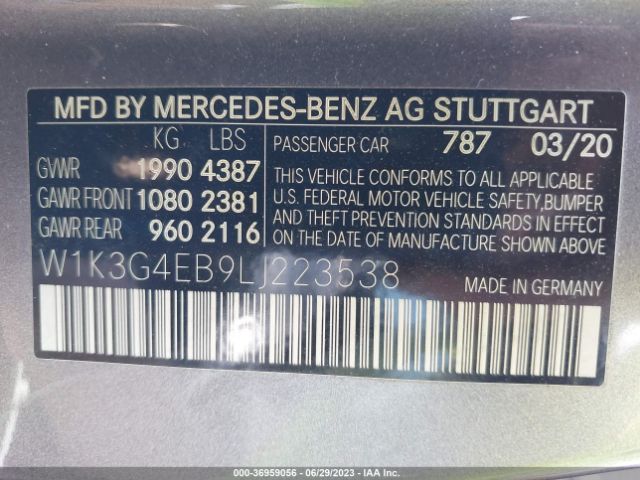 W1K3G4EB9LJ223538 Mercedes-Benz A-class A 220