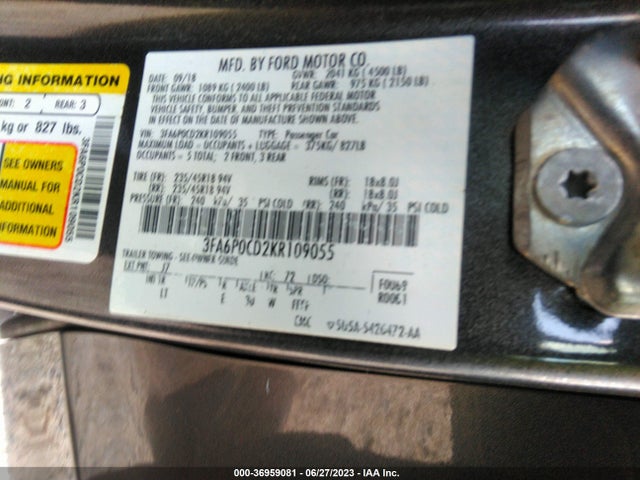 Ford FUSION SEL 2019 3FA6P0CD2KR109055 Image 15