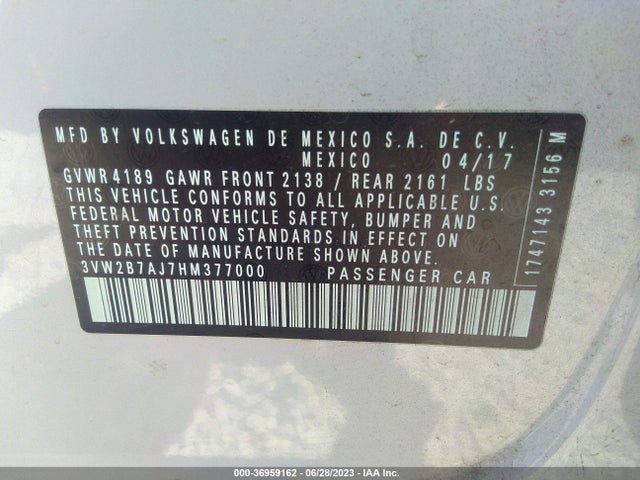 3VW2B7AJ7HM377000 Volkswagen Jetta 1.4t S