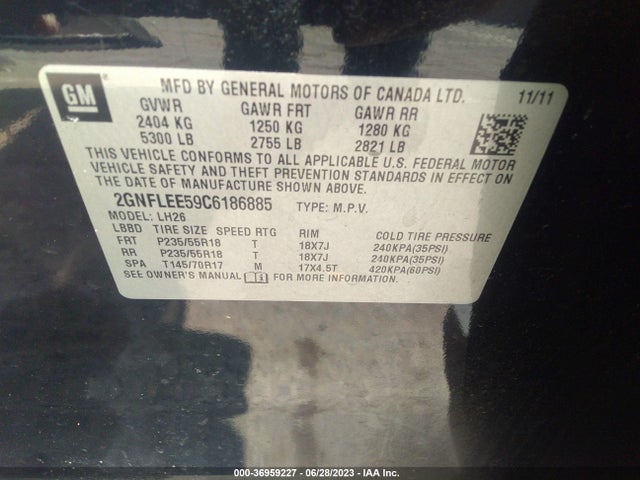 2012 CHEVROLET EQUINOX LT W/1LT VIN: 2GNFLEE59C6186885