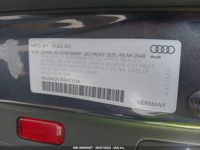 WAUDACF57MA013134 Audi A5 Sportback S Line Premium