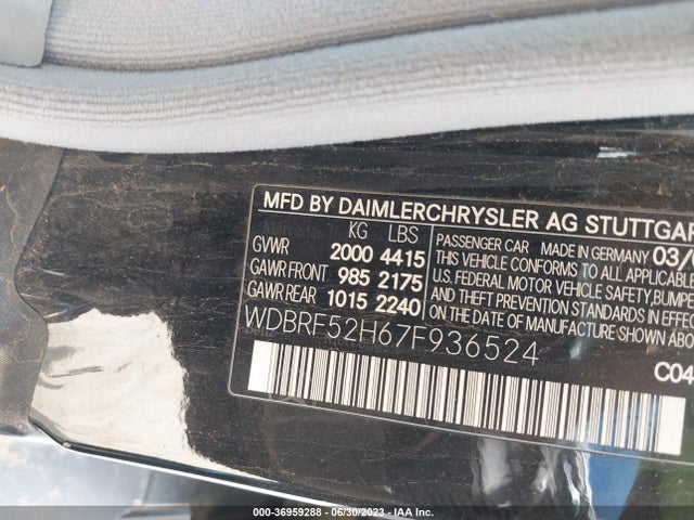 2007 MERCEDES-BENZ C-CLASS 2.5L SPORT VIN: WDBRF52H67F936524