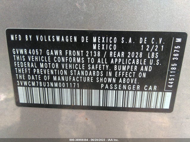 3VWCM7BU3NM001171 Volkswagen JETTA S