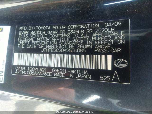 2010 LEXUS IS 350C VIN: JTHFE2C20A2500085