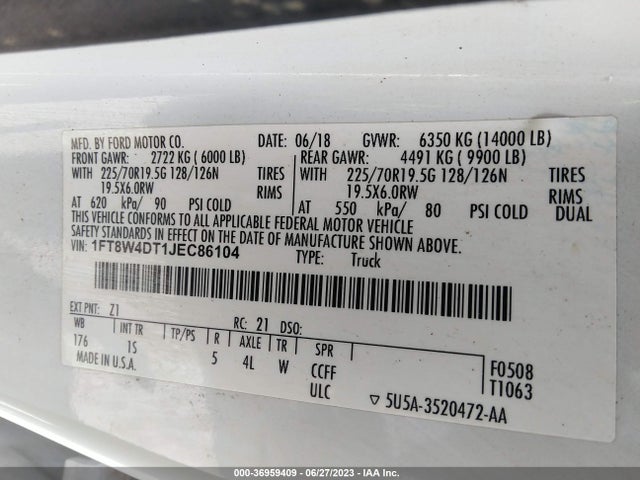 2018 Ford F-450, VIN: 1FT8W4DT1JEC86104