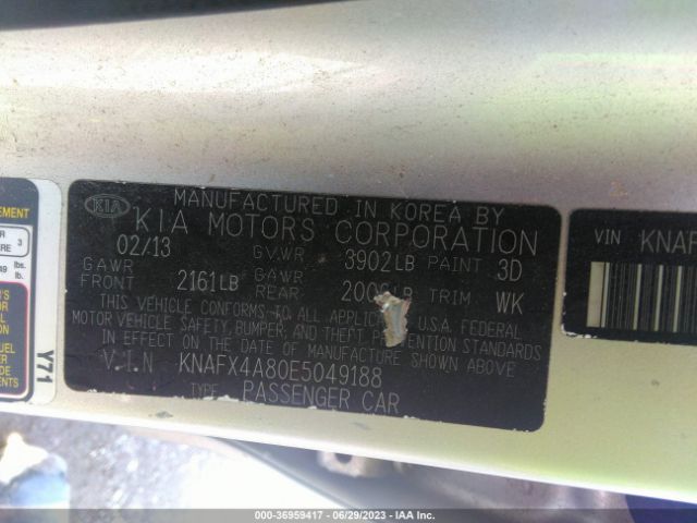 KNAFX4A80E5049188 KIA FORTE EX