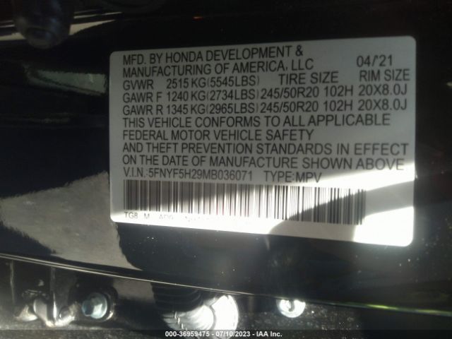 5FNYF5H29MB036071 Honda Pilot Special Edition