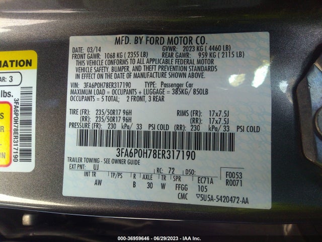 Ford FUSION SE 2014 3FA6P0H78ER317190 Image 16