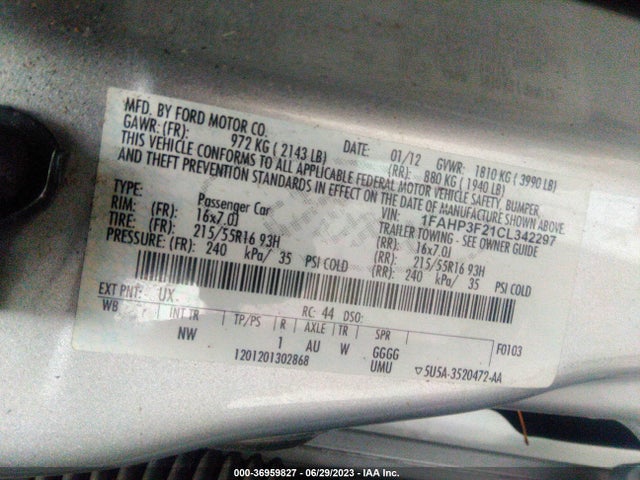 2012 FORD FOCUS SE VIN: 1FAHP3F21CL342297