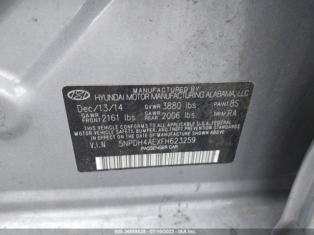 2015 HYUNDAI ELANTRA SE VIN: 5NPDH4AEXFH623259