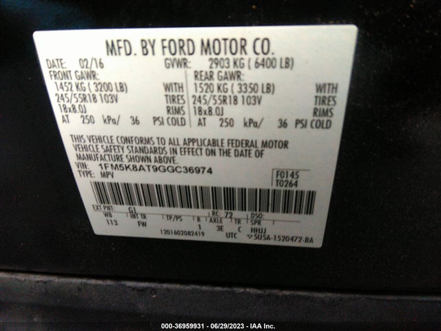 Ford UTILITY POLICE 2016 1FM5K8AT9GGC36974 Image 9