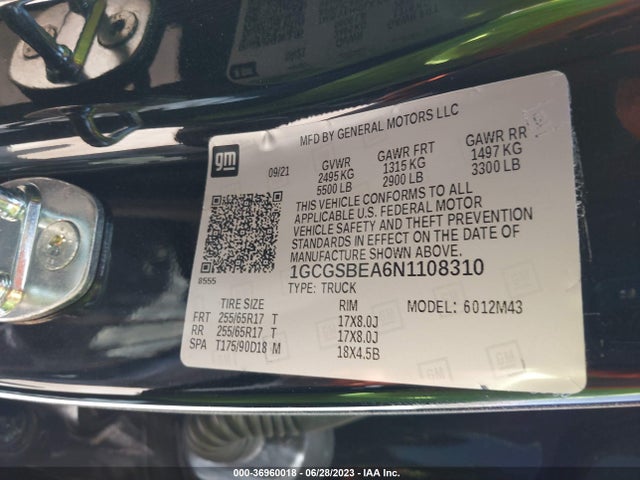 2022 CHEVROLET COLORADO 2WD WORK TRUCK VIN: 1GCGSBEA6N1108310