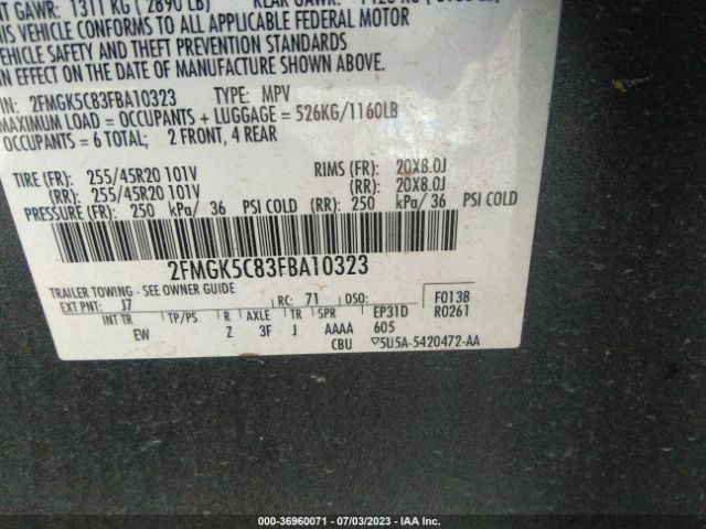 2FMGK5C83FBA10323 Ford FLEX SEL
