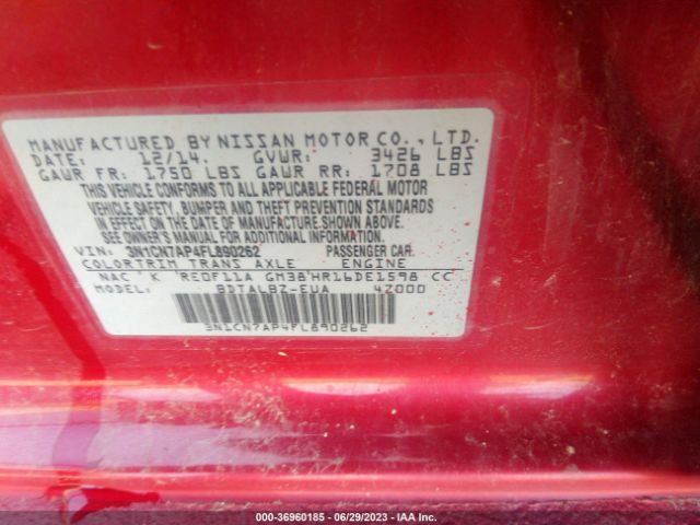 3N1CN7AP4FL890262 Nissan VERSA SV