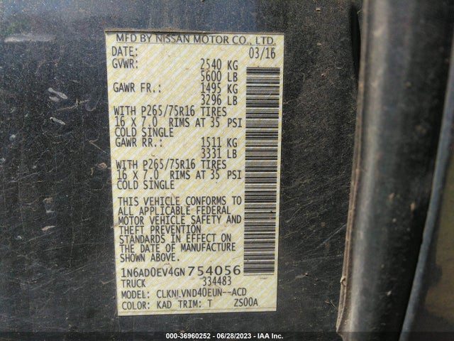 Nissan Frontier Pro-4x 2016 1N6AD0EV4GN754056 Image 16