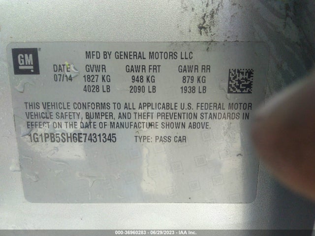 Chevrolet CRUZE LS 2014 1G1PB5SH6E7431345 Image 9