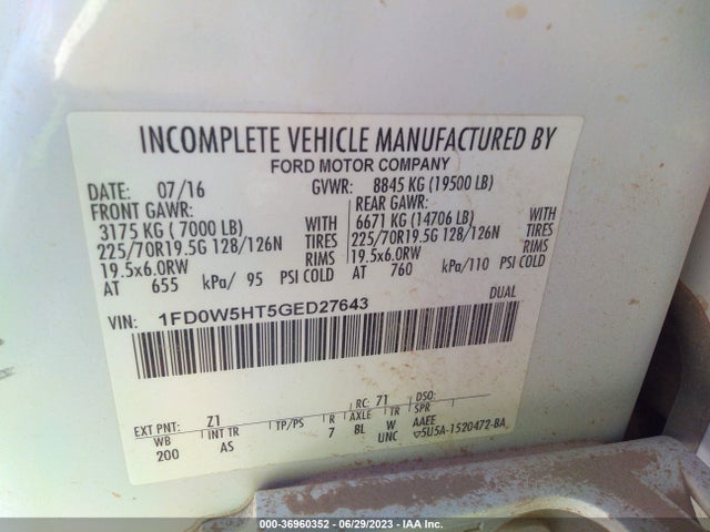 2016 Ford F-550, VIN: 1FD0W5HT5GED27643
