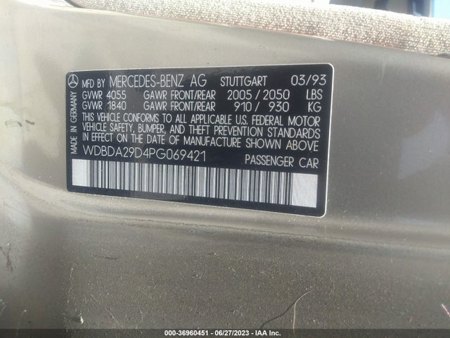 1993 MERCEDES-BENZ 190 E 2.6 VIN: WDBDA29D4PG069421