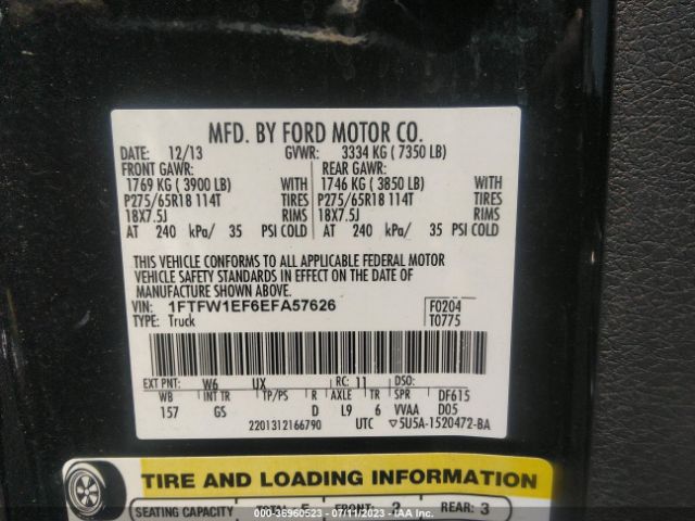 1FTFW1EF6EFA57626 Ford F-150 Xl/xlt/stx/fx4/lariat