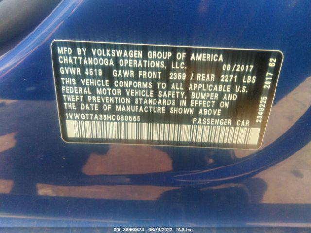 1VWGT7A35HC080555 Volkswagen Passat 1.8t Se