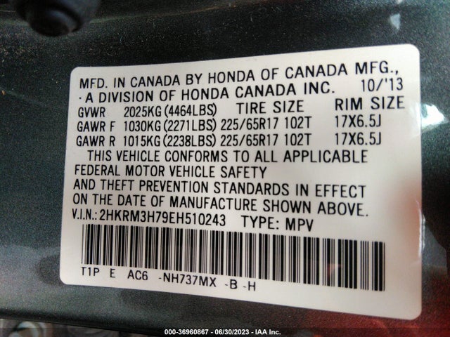 Honda Cr-v Ex-l 2014 2HKRM3H79EH510243 Image 9