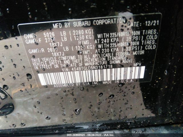 4S4BTGLD5N3181718 Subaru Outback Onyx Edition Xt