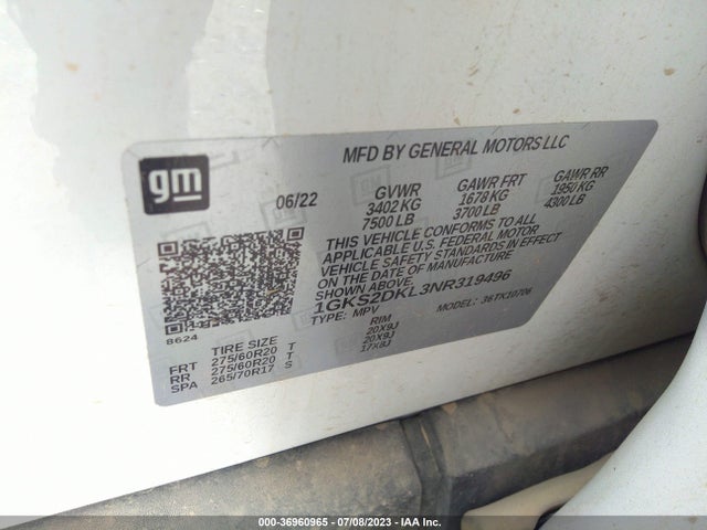 GMC YUKON DENALI 2022 1GKS2DKL3NR319496 Image 9