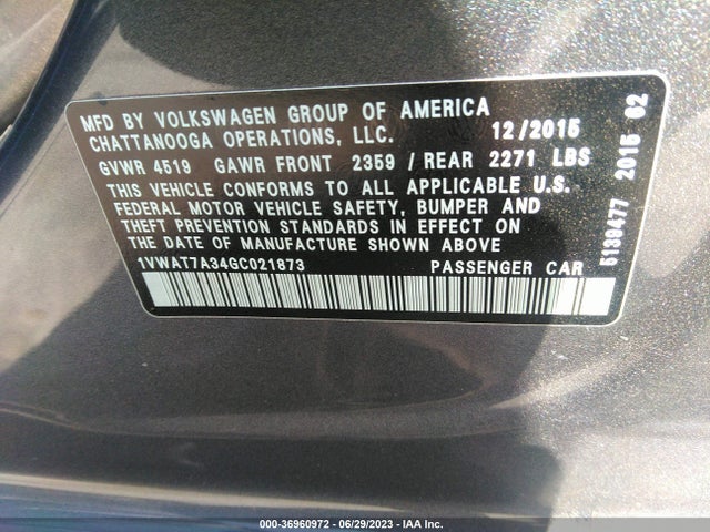 1VWAT7A34GC021873 Volkswagen Passat 1.8t S