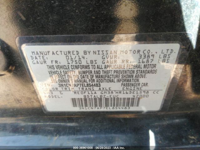3N1CN7AP7EL854483 Nissan VERSA SV