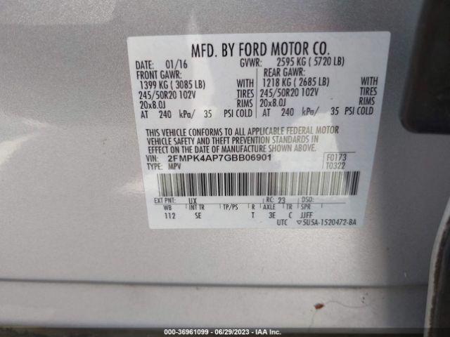 2FMPK4AP7GBB06901 Ford EDGE SPORT