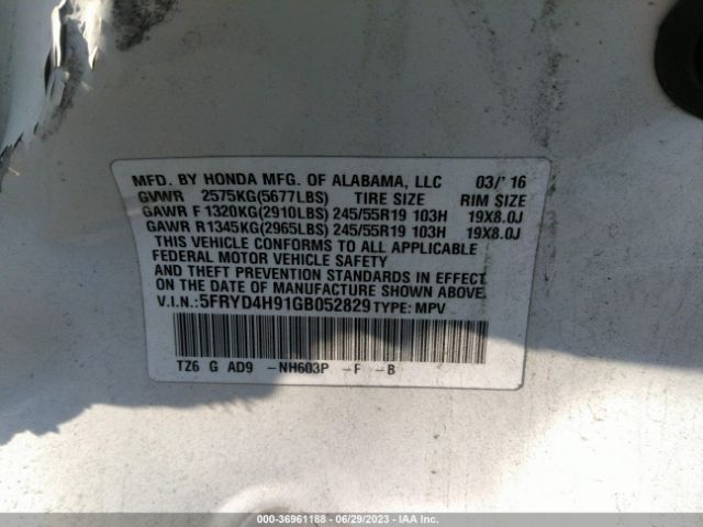 5FRYD4H91GB052829 Acura Mdx W/advance/w/advance