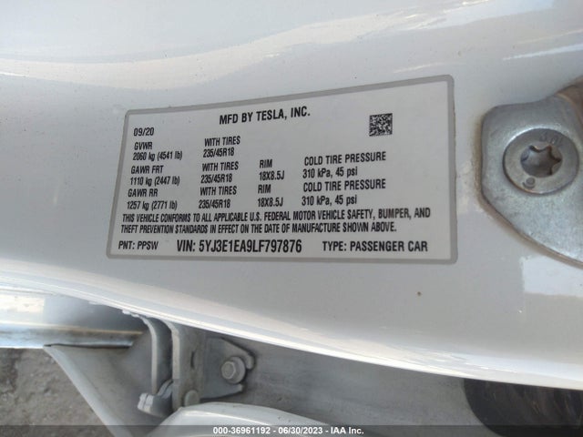 2020 Tesla 3, VIN: 5YJ3E1EA9LF797876