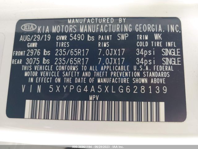 5XYPG4A5XLG628139 KIA Sorento Lx V6