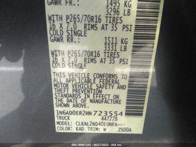 1N6AD0ER2HN723554 Nissan Frontier Sv V6