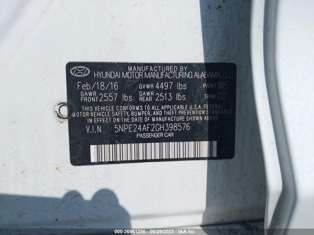 Hyundai Sonata 2.4l 2016 5NPE24AF2GH398576 Image 10