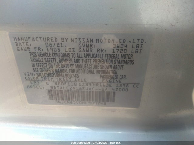 Nissan Versa S Xtronic Cvt 2021 3N1CN8DV0ML909743 Image 9