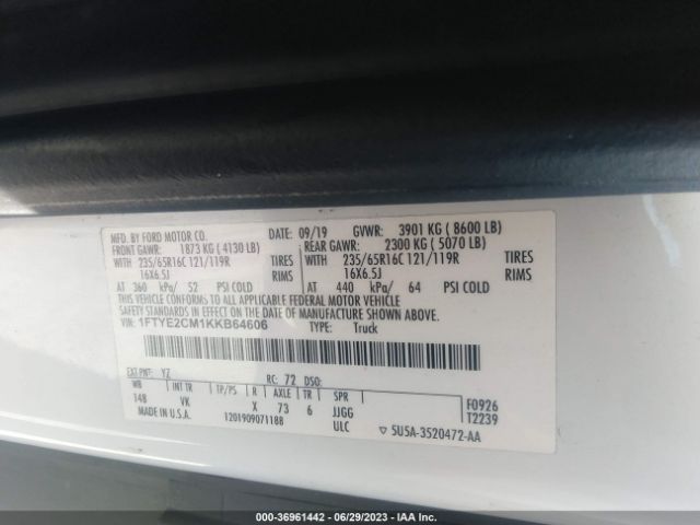 1FTYE2CM1KKB64606 Ford TRANSIT VAN