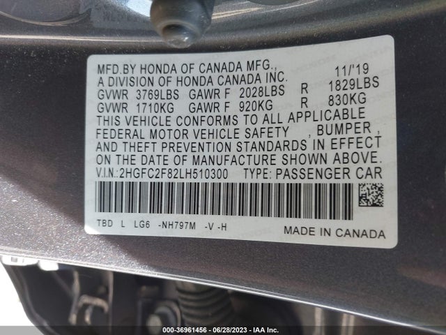 2020 HONDA CIVIC SEDAN SPORT VIN: 2HGFC2F82LH510300