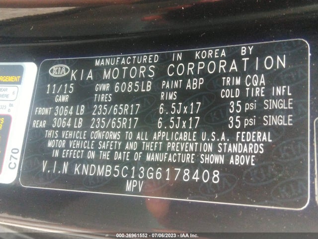 2016 KIA SEDONA LX VIN: KNDMB5C13G6178408