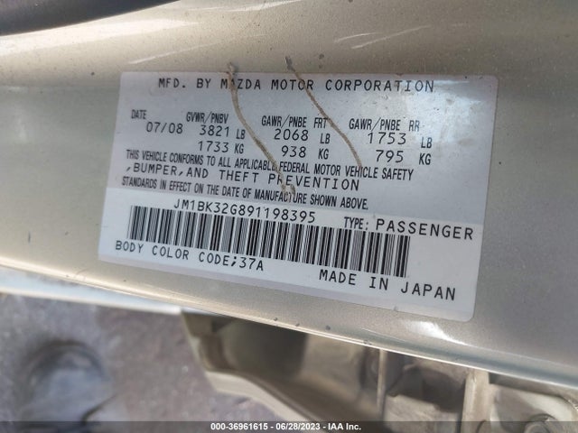 2009 MAZDA MAZDA3 I TOURING VALUE VIN: JM1BK32G891198395