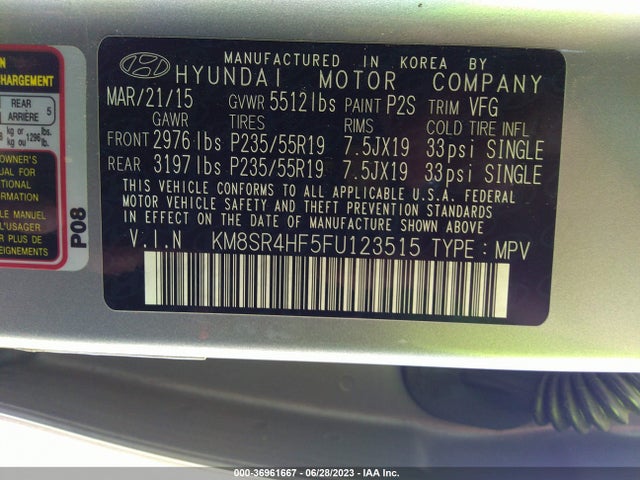 Hyundai Santa Fe Gls 2015 KM8SR4HF5FU123515 Image 10