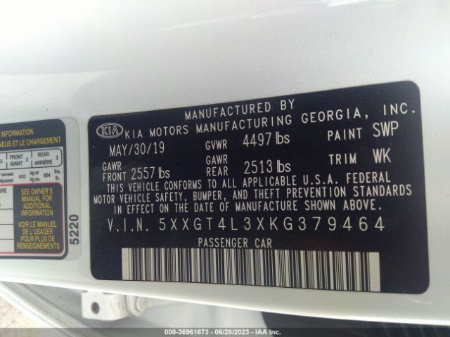 5XXGT4L3XKG379464 KIA Optima Lx