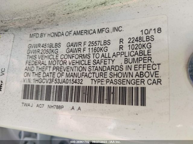 1HGCV3F53JA015432 Honda Accord Hybrid Ex-l