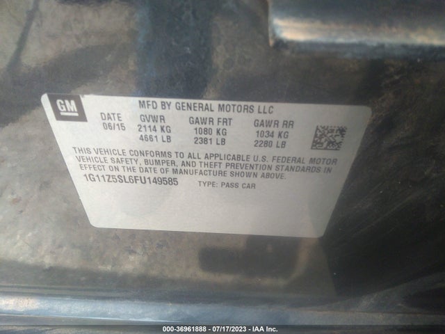 2015 CHEVROLET IMPALA LS VIN: 1G11Z5SL6FU149585