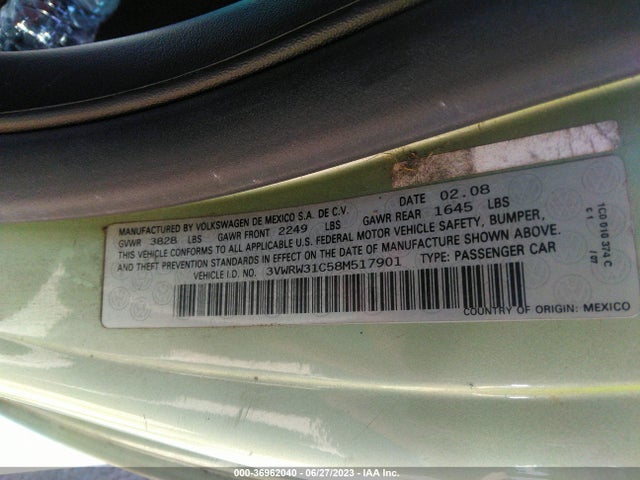 2008 VOLKSWAGEN NEW BEETLE COUPE SE VIN: 3VWRW31C58M517901