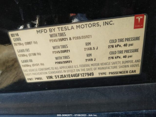 5YJSA1E44GF127949 Tesla Model S 90d/p90d/p100d/p85d